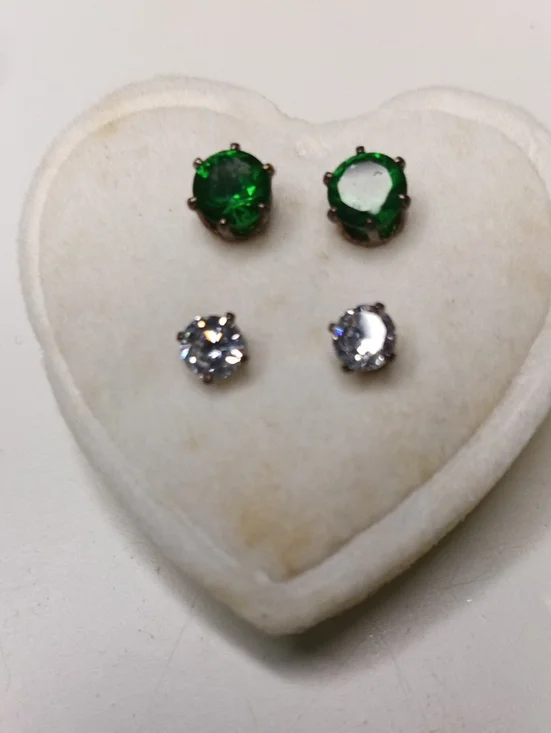 Avon Sterling Silver Green and Clear Crystal Stud Earring Duo - Women Jewelry - Picture 3 of 5